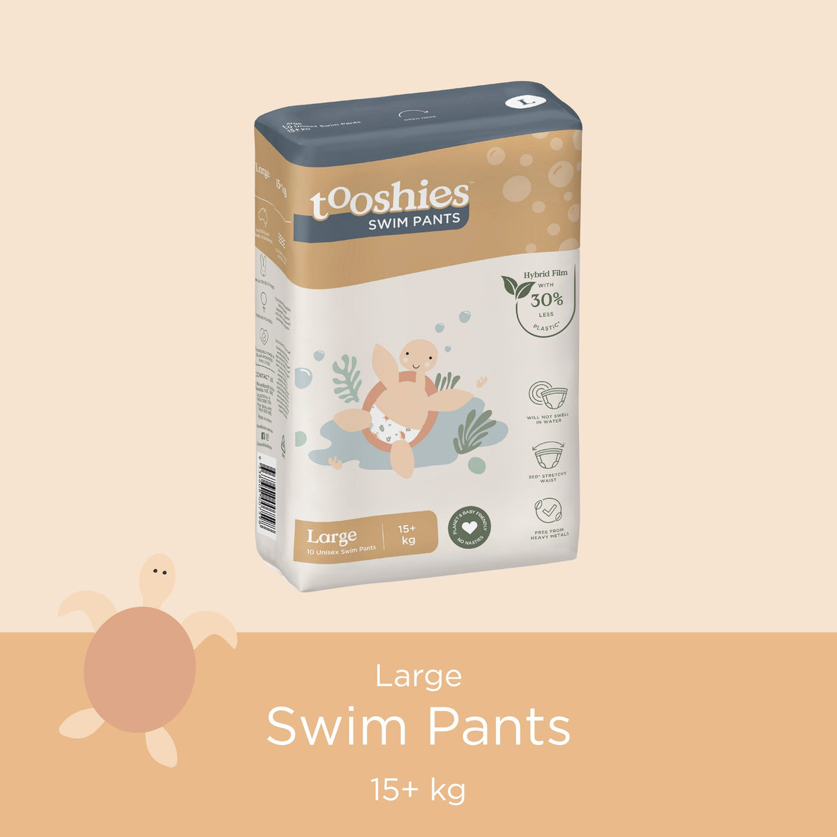 Official Tooshies ECO Swim Pants Large, Turtle print, for 15 kg+