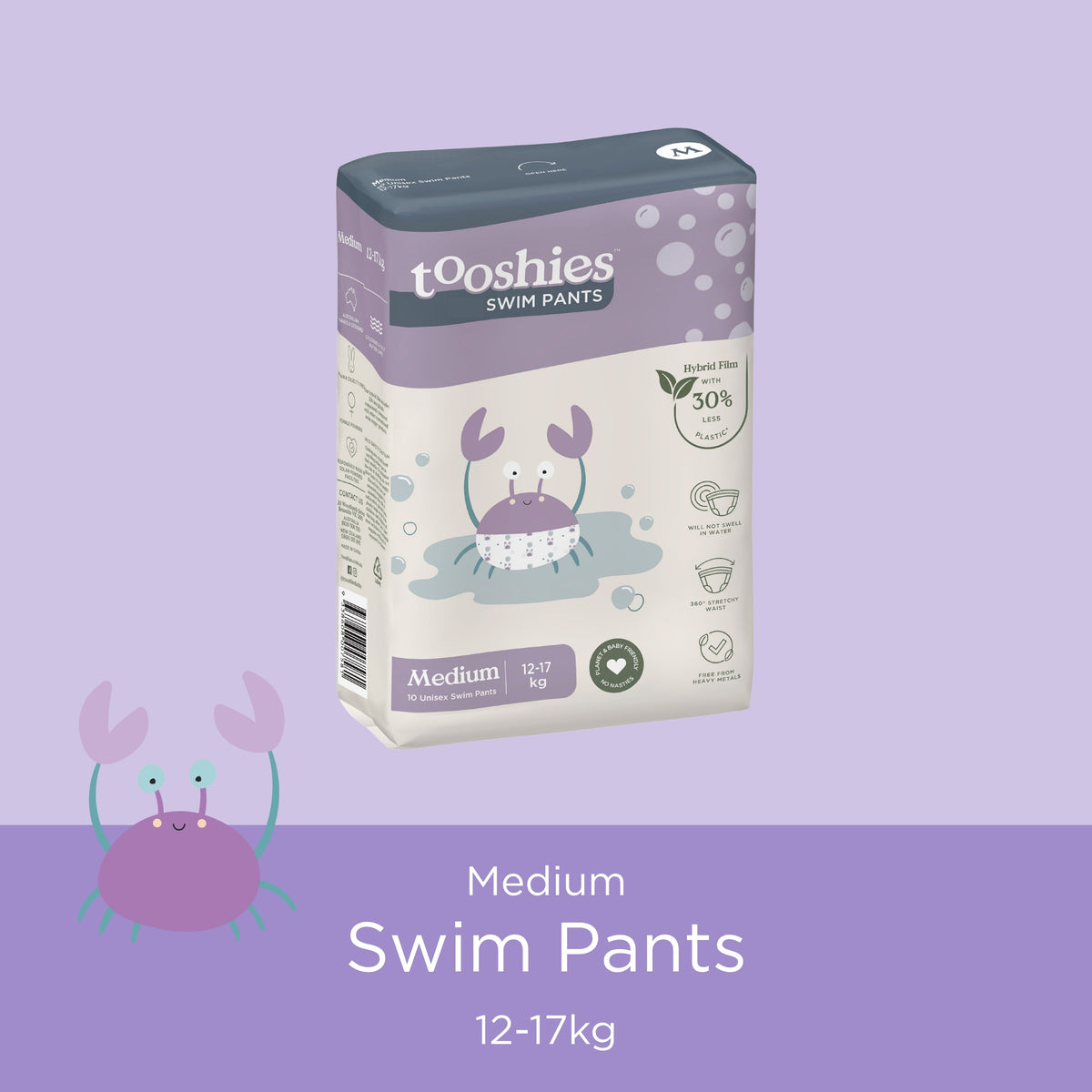 Official Tooshies ECO Swim Pants Medium, Crab print, for 12–17 kg