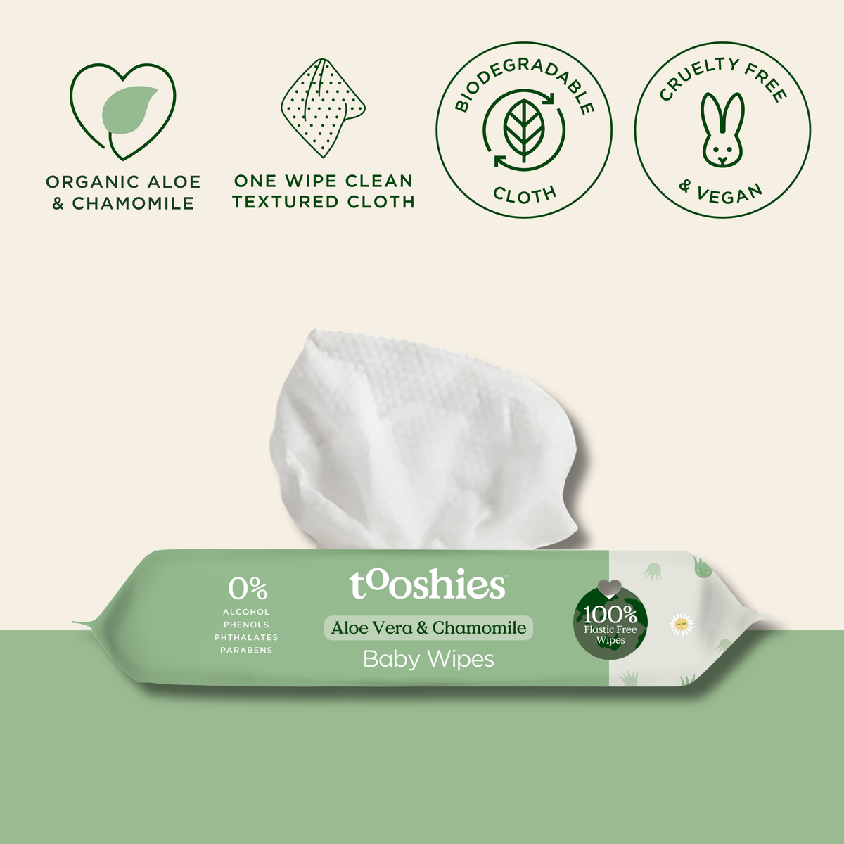 Tooshies Aloe Vera and Chamomile baby wipes key benefits