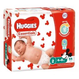 Huggies Essentials Size 2 Infant | 4–8 kg | Carton of 216 nappy carton packaging
