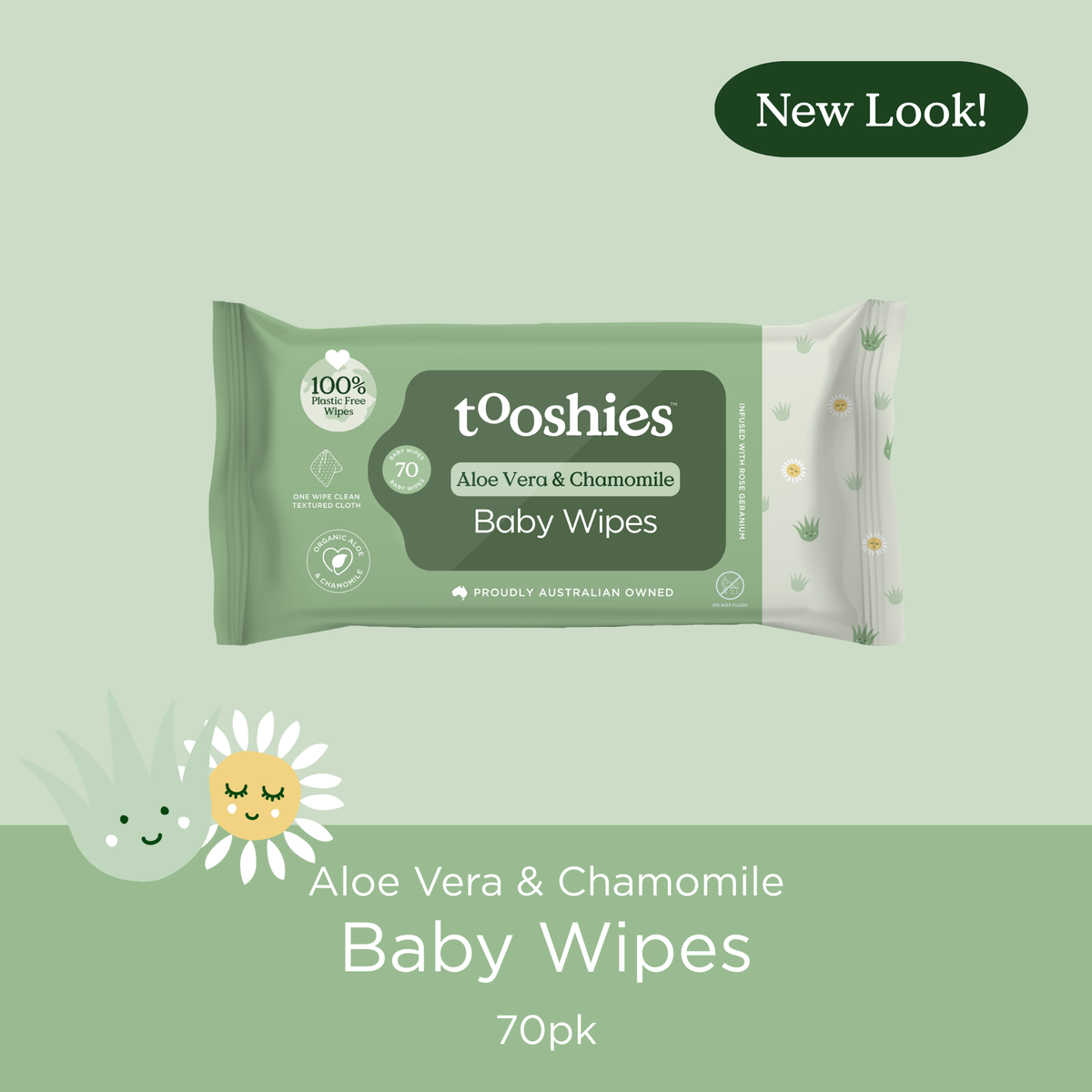 Official Tooshies Aloe Vera and Chamomile Wet Wipes 70-pack current packaging