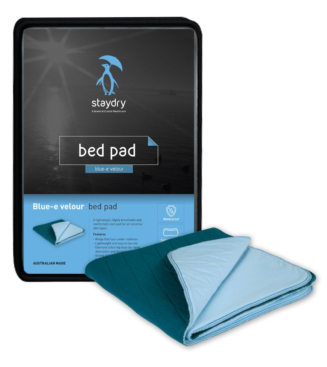 Bed Pad With Wings Single Bed Stone Blue-E Stay Dry STAYBPSTWWSB