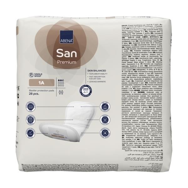 Abena San 1A Premium Pads 28x10cm Unisex 2.5 Drops 250ml SA1000021302