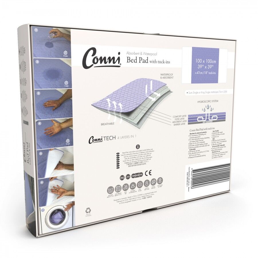 Conni Bed Pad 1x1m Waterproof with Tuck-Ins 2400ml CCD-100100-25-1 Mauve