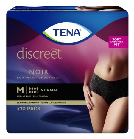 Tena Discreet Noir Pants Womens Medium Black 6 drop 75-105cm 616ml