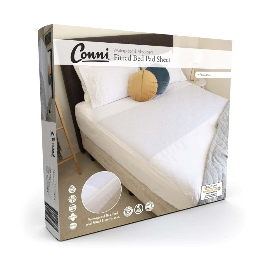 Bed Pads Conni Fitted Bed Pad Sheet White Single 153x203cm CFBP-092188-00-1 Conni