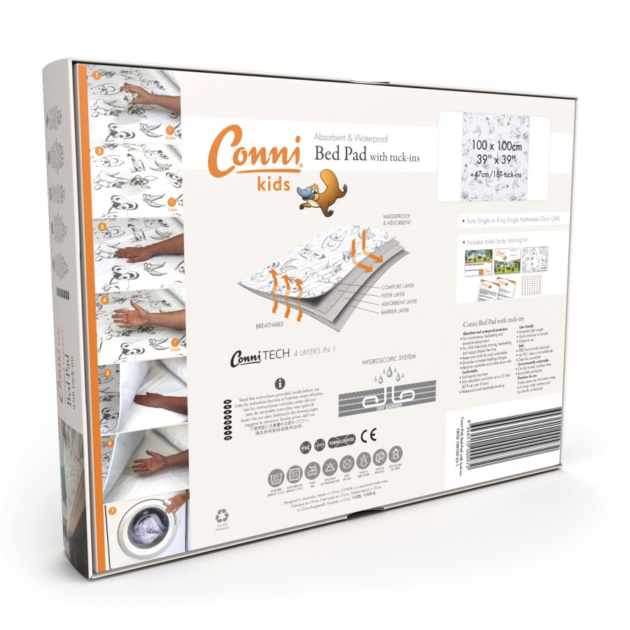 Conni Kids Reusable Bed Pad with Tuck-ins - Aussie Animals