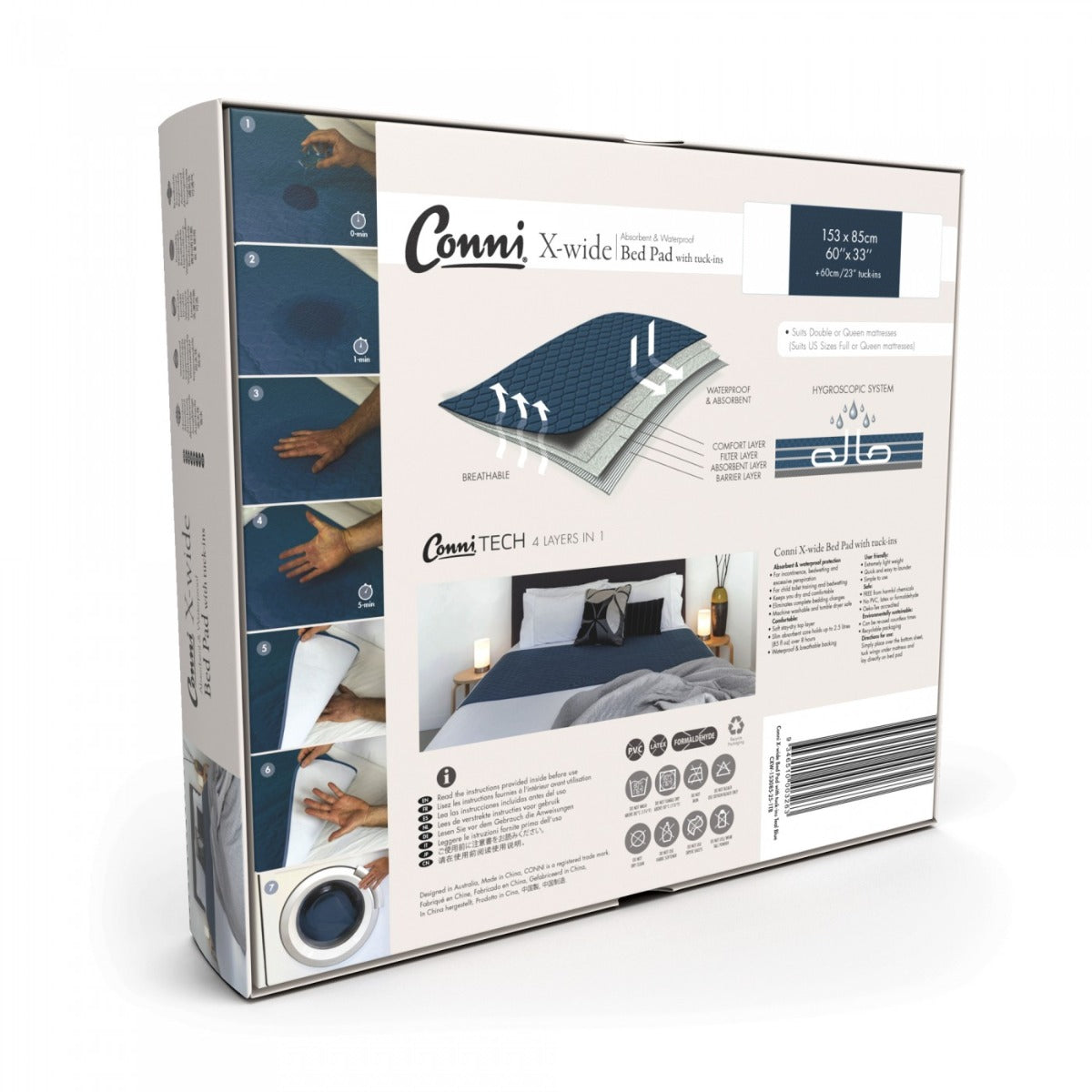 Conni X-wide Reusable Teal Blue Bed Pad with Tuck-ins CXW-153085-25-1TB