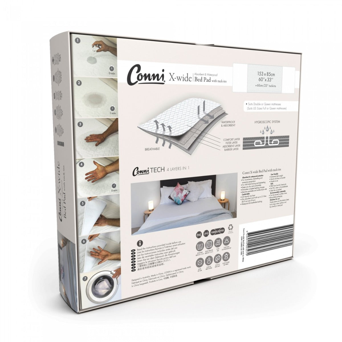 Conni X-wide Reusable 153x85cm Charcoal Bed Pad with Tuck-ins 2500ml
