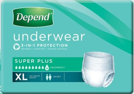 Depend Super Plus Underwear Unisex XL Extra Large 122-162cm 2000ml 19612