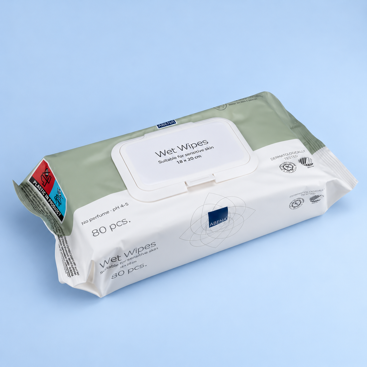 Abena Wet Wipes 18 x 20 cm, 80-pack, angled view
