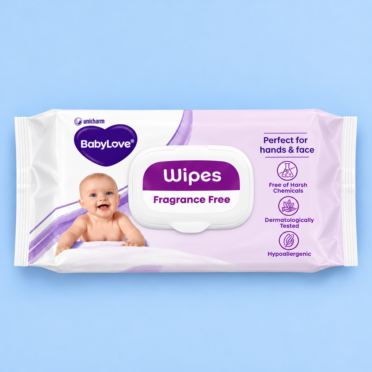 BabyLove fragrance-free baby wipes, 80-pack, front view