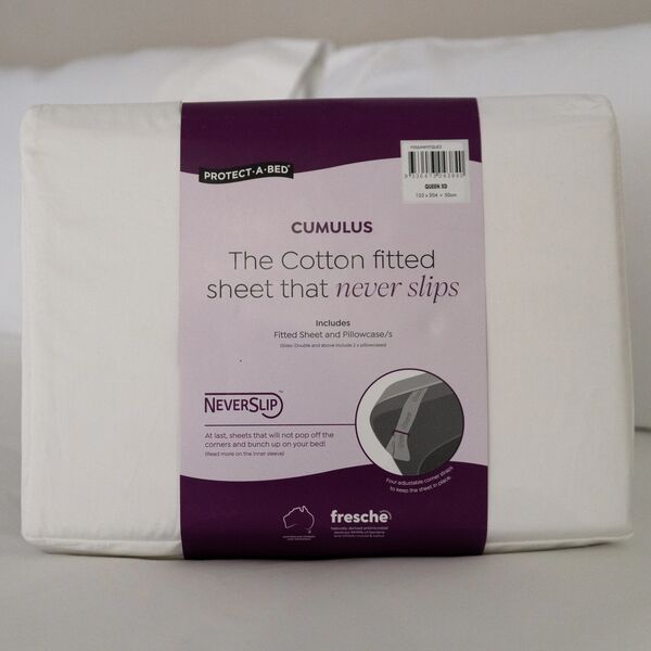 Protect-A-Bed Cumulus Cotton Tailored NeverSlip Fitted Sheet and Pillowcases Queen White 0564WHTQUE0