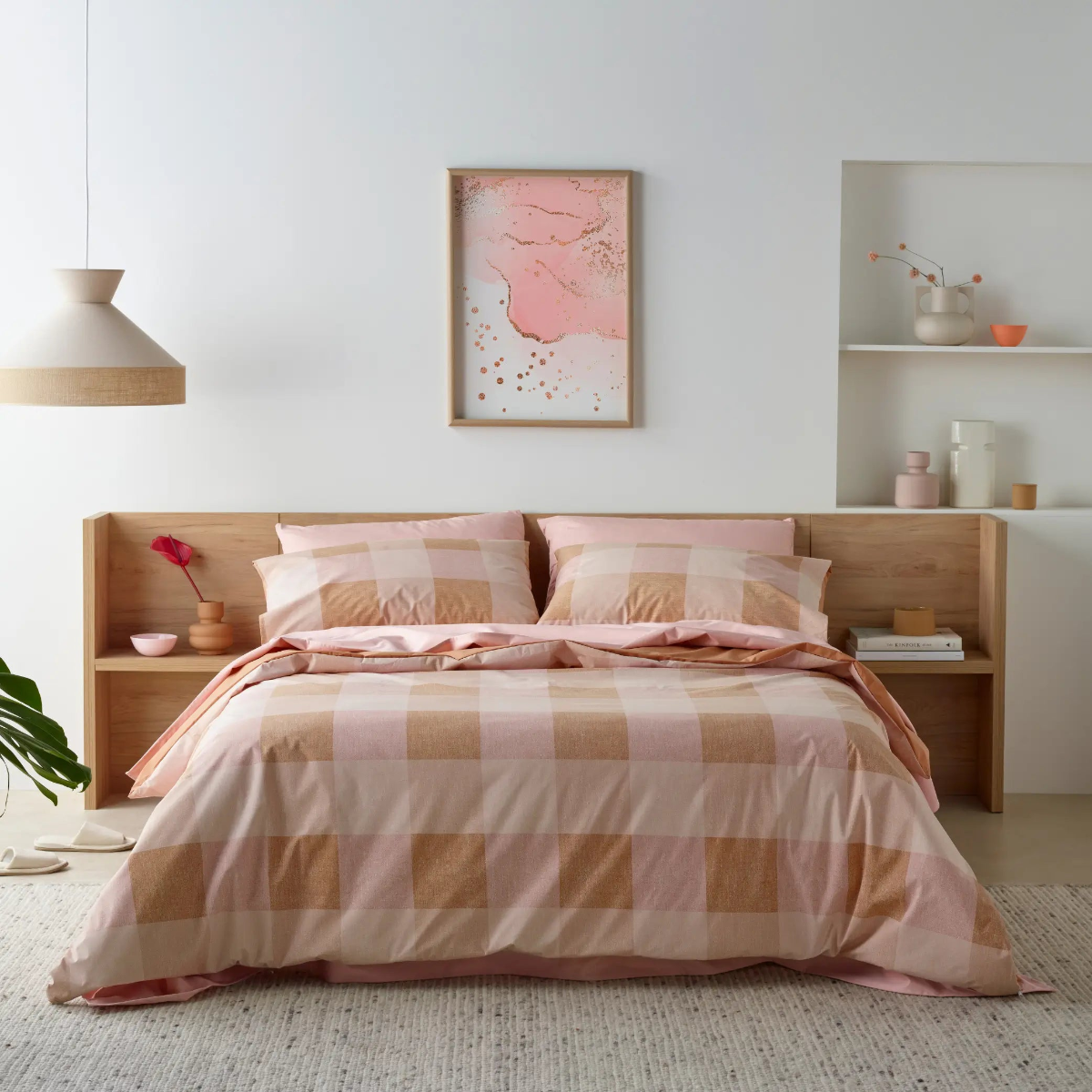 Staydry Waterproof Quilt Cover Set Blush Check King Size Bed STAYWPQCBHKB
