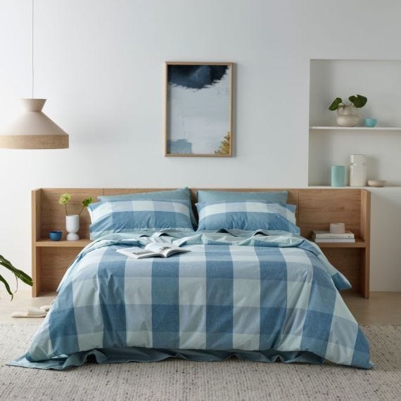 Staydry Waterproof Quilt Cover Set Blue Check King STAYWPQCBLKB