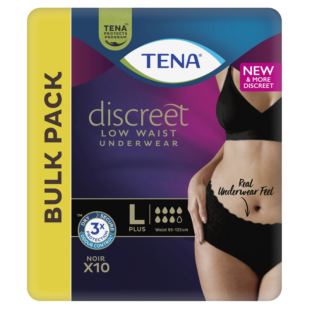 TENA Discreet Plus Low Waist Black Incontinence Pants