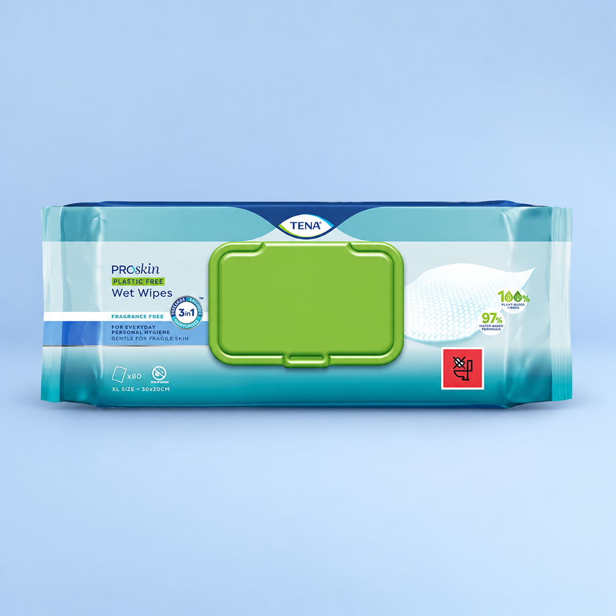 TENA ProSkin plastic-free wet wipes, 80-pack, top view